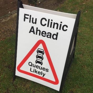 A Flu clinic Traffic Sign