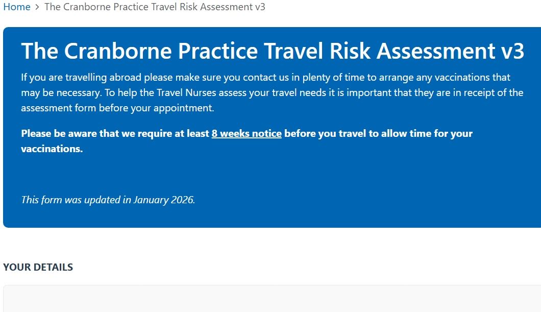 a screenshot of the travel risk assessment form