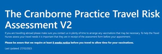 The Cranborne Practice Travel Risk Assessment form header