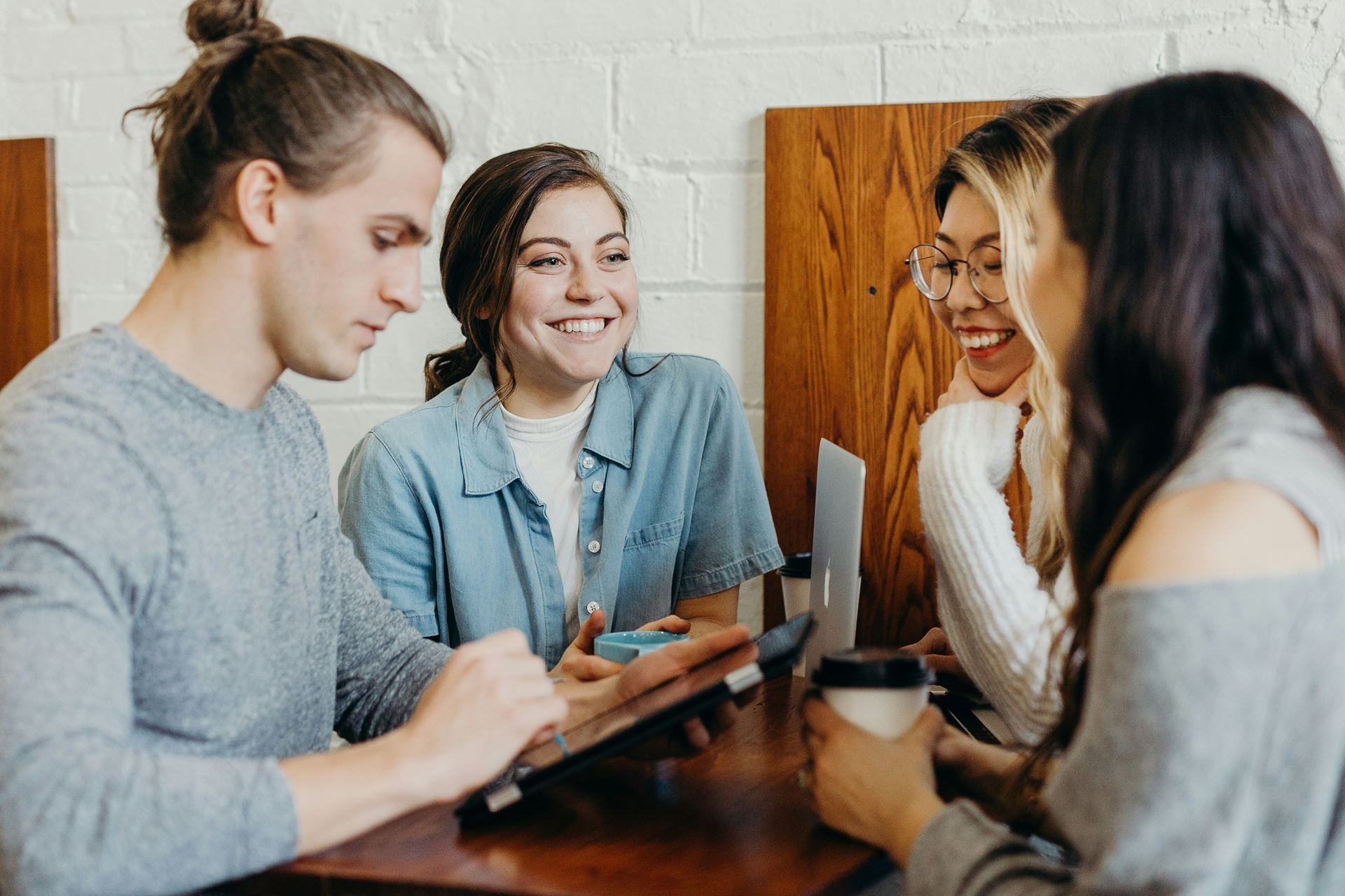 a group of people talking