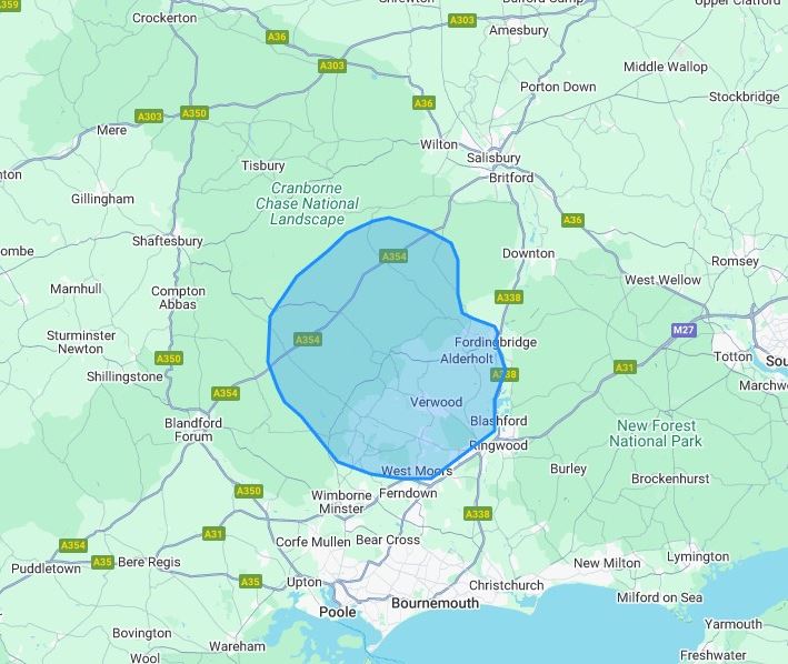 a map of The Cranborne Practice catchement area