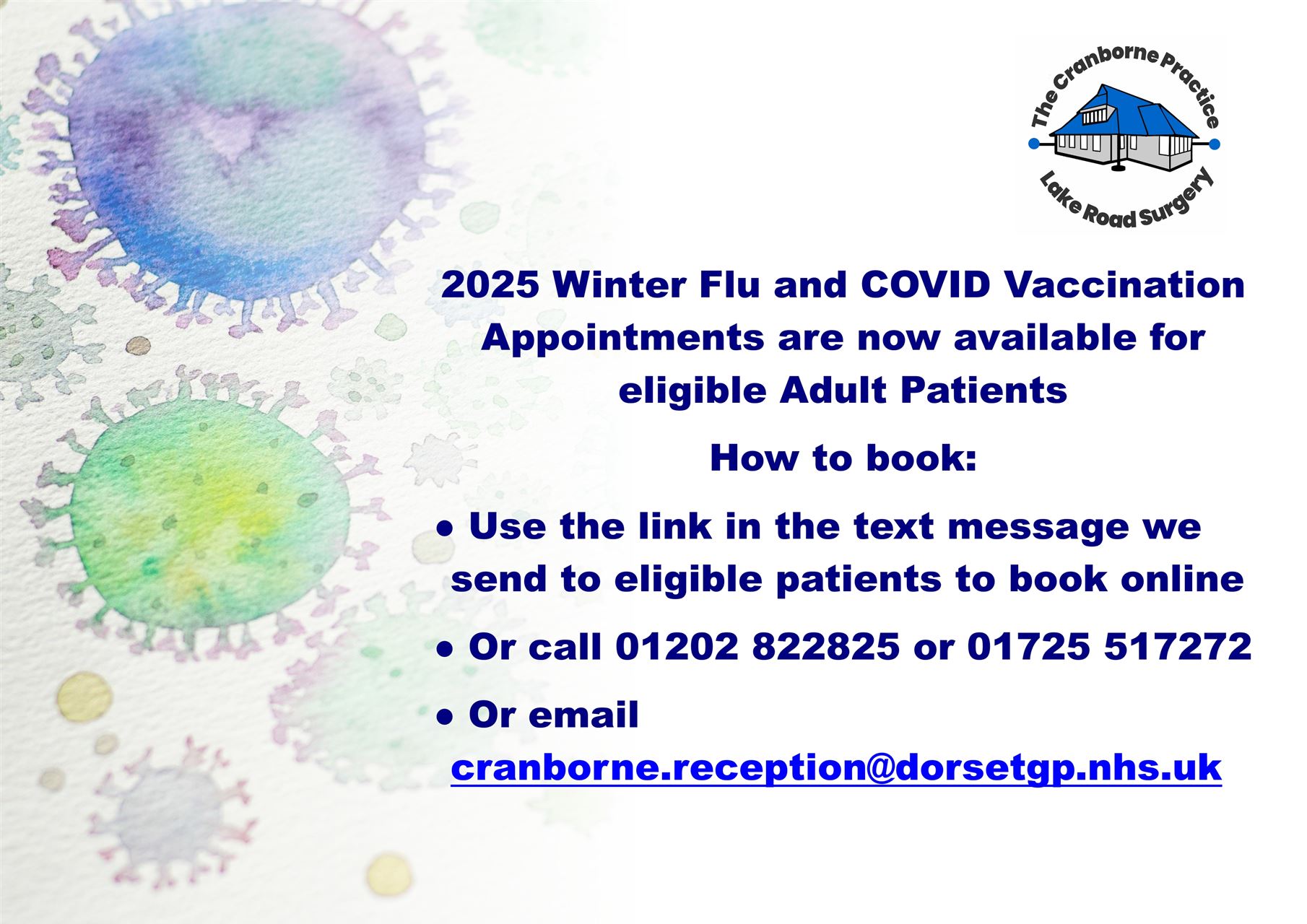 water colour of a virus, the practic logo and the details repeated in the content