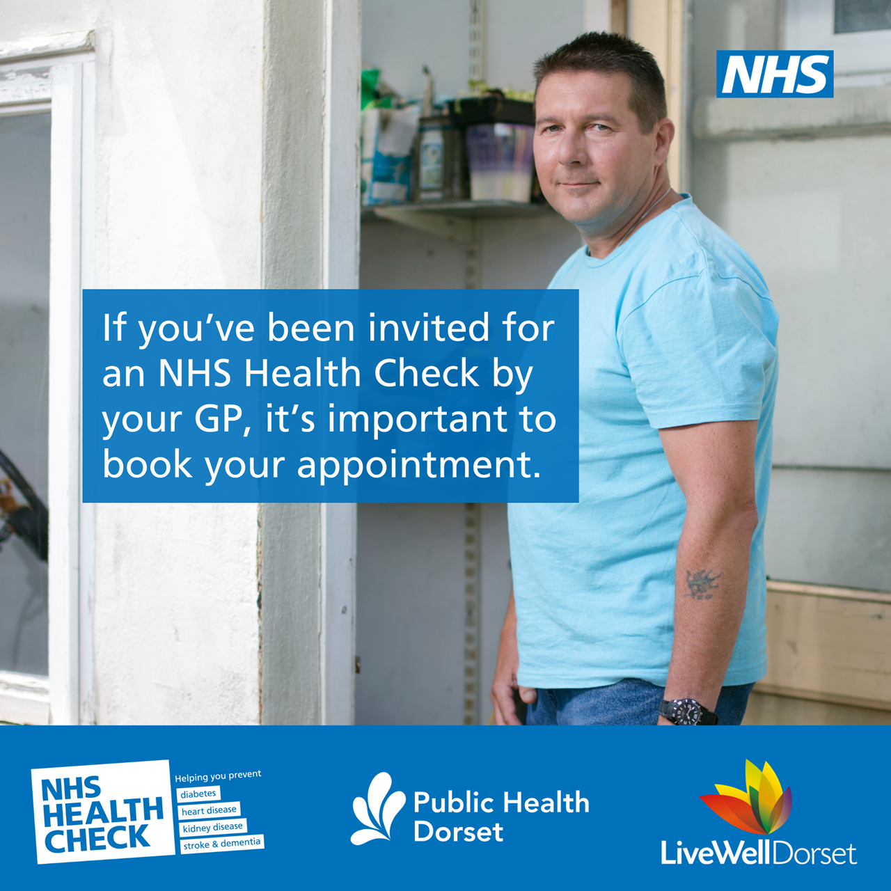 the Nhs logo and the words if you have been invited for an NHS health check by your GP, its important to book your appointment