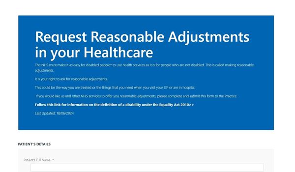 Reasonable Adjustment form